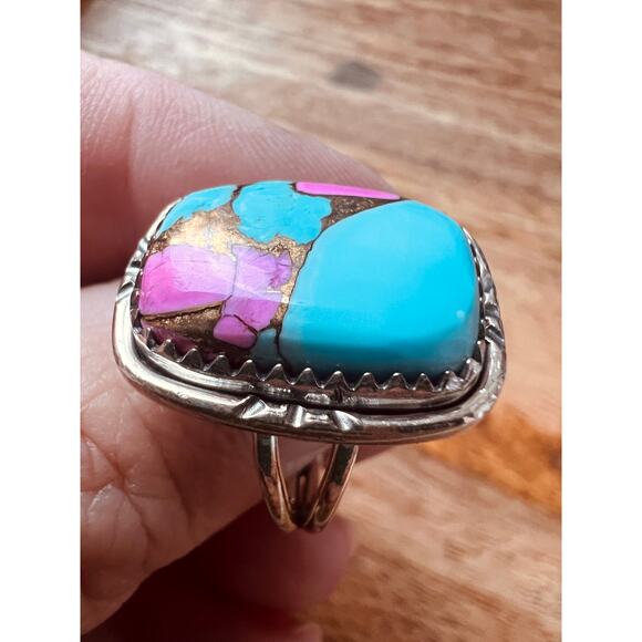 Sterling Silver Cotton Candy Turquoise Ring Pink Blue Size 5.75 6g Boho Jewelry - Picture 6 of 10